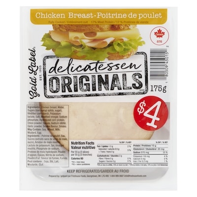 Gold Label Delicatessen originals poitrine de poulet 175 g, 2,29 $/100g