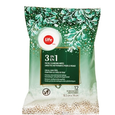 Life Brand 3-in-1 Facial Cleansing Wipes 12 ea, $0.11/1ea