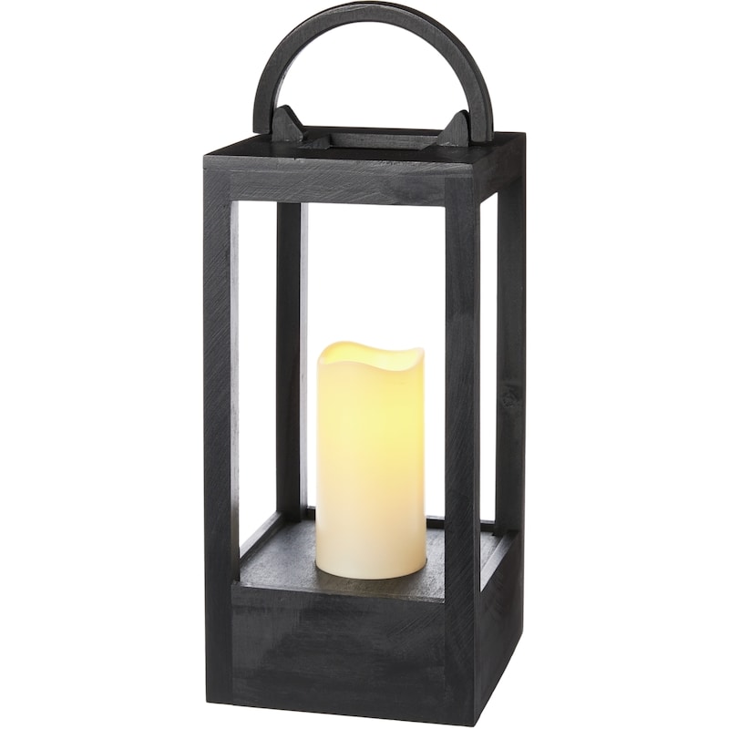Wood Lantern with LED Candle - Black
