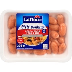 Lafleur P'tit bonheur saucisses porc et boeuf 375 g, 1,33 $/100g