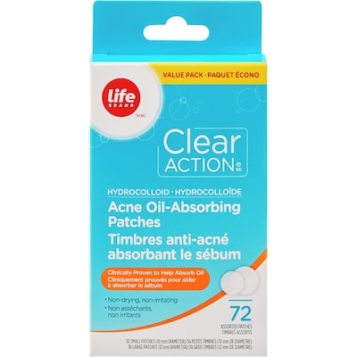 Life Timbres anti-acné absorbant le sébum, hydrocolloïde, paquet écono de 72 timbres assortis 72 ea, 0,10 $/1ch