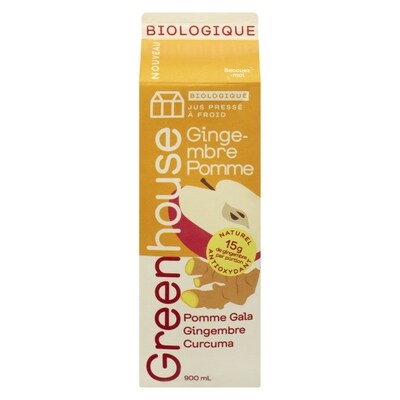 Greenhouse Jus pressé à froid biologique gingembre pomme 900 ml, 1,22 $/100ml