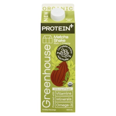 Greenhouse Organic Protein Shake, Matcha 900 ml, $1.44/100ml
