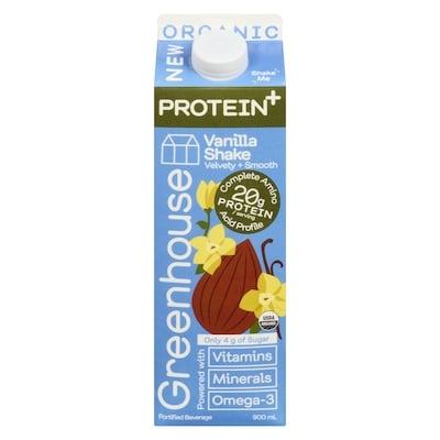 Greenhouse Protein Shake Vanilla Organic 900 ml, $1.44/100ml