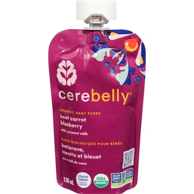 Cerebelly Puree biologiques pour bebes, betterave, carotte et bleuet avec lait de coco 128 ml, 3,51 $/100ml