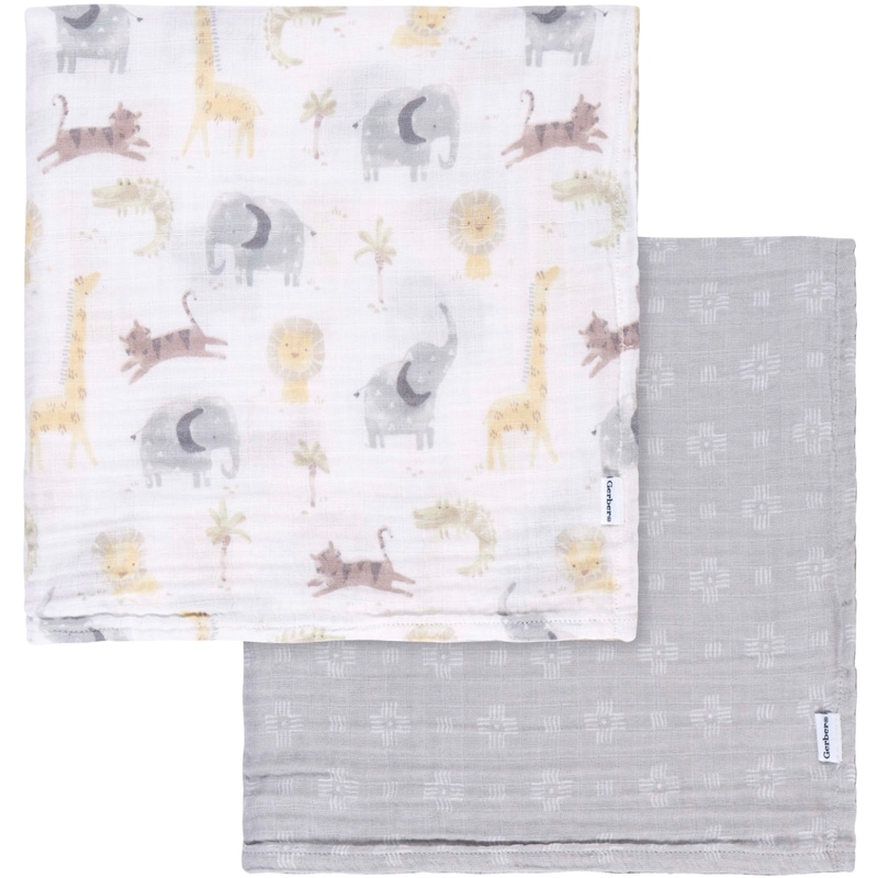 2pk Muslin Blanket - Animal + Geo Neutral 