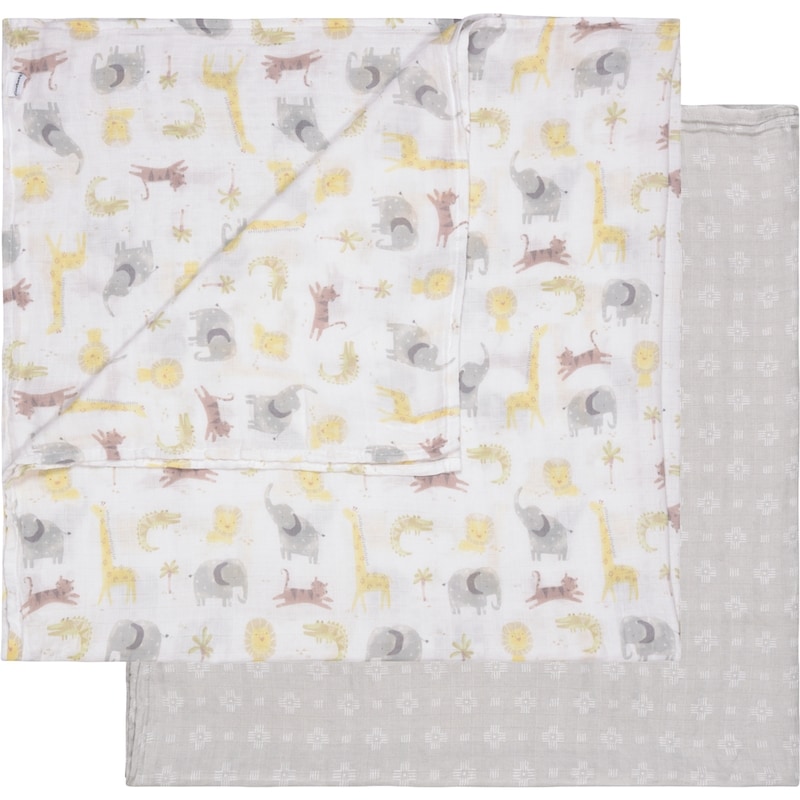 2pk Muslin Blanket - Animal + Geo Neutral 