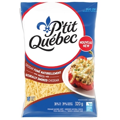 P'tit Québec Fromage Râpé Cheddar Fumé avec Mozzarella 320 g, 2,81 $/100g