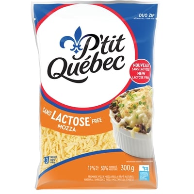 P'tit Québec Fromage Râpé Sans Lactose Pizza Mozzarella  300 g, 3,00 $/100g
