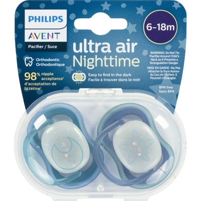 Philips Pacifier Ultra Air Nighttime 6-18m 1 ea, $4.00/1ea