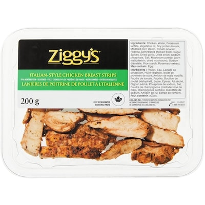 Ziggy’s Lanières de poitrine de poulet à l'italienne 200 g, 4,00 $/100g