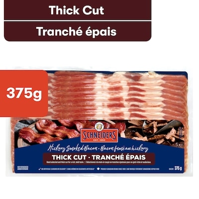 Schneiders Bacon fumé double en tranches épaisses 375 g, 2,66 $/100g
