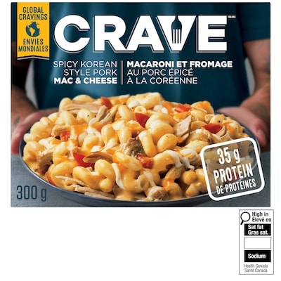 Crave Spicy Korean Style Pork Macaroni & Cheese Frozen Meal 300 g, $2.16/100g
