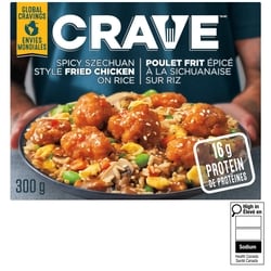 Crave Poulet frit épicé à la sichuanaise sur riz surgelé, boîte 300 g, 2,16 $/100g