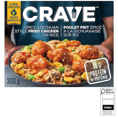 Crave Poulet frit épicé à la sichuanaise sur riz surgelé, boîte 300 g, 1,93 $/100g