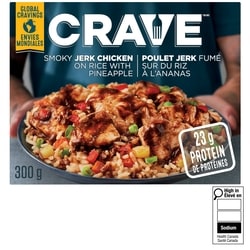 Crave Poulet Jerk fumé sur riz avec repas surgelé à l'ananas 300 g, 1,33 $/100g