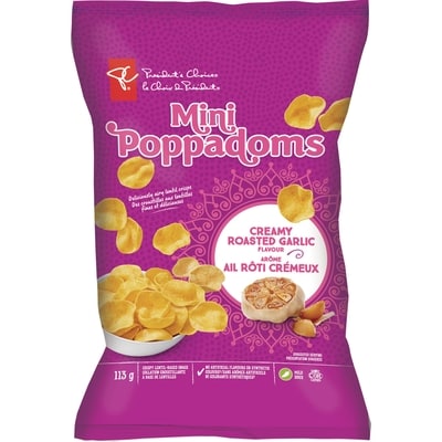 President's Choice Creamy Roasted Garlic Flavoured Mini Poppadoms 113 g, $3.53/100g