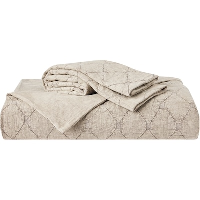 Ensemble 3 pièces avec housse de couette Losanges délavés à la pierre pour grand lit