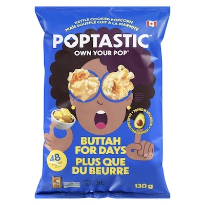 POPTASTIC Maïs soufflé cuit à la marmite plus que du beurre 130 g, 4,22 $/100g