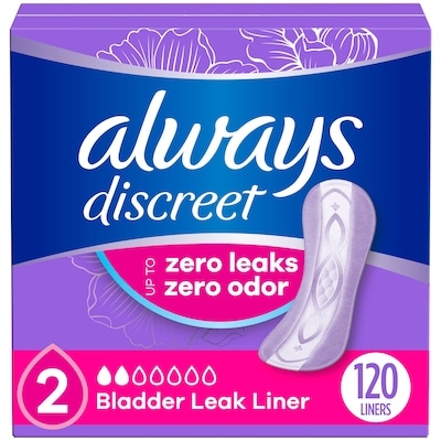 Always Incontinence Panty Liners For Bladder Leaks, 2 Size, Very Light Absorbency 120 ea, $0.17/1ea