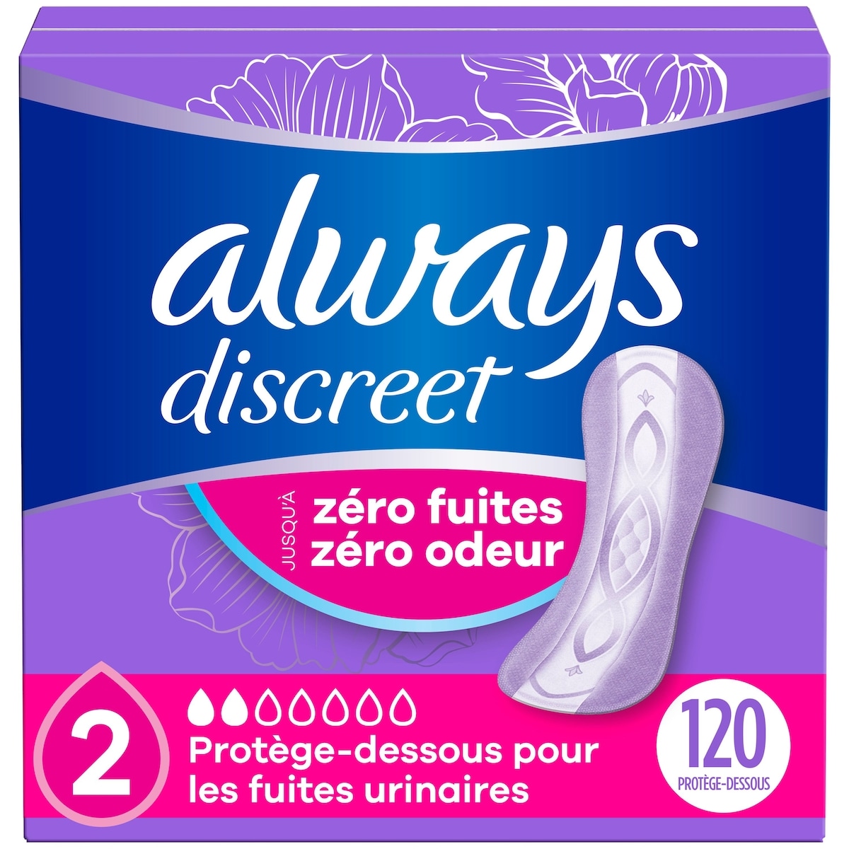 Always Protège-dessous d’incontinence pour les fuites urinaires, degré d’absorption très léger, 2 tailles 120 ea, 0,17 $/1ch