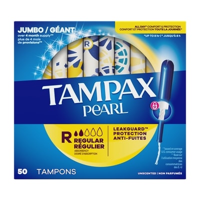 Tampax Tampons Pearl avec tresse anti-fuites LeakGuard, régulier, 50 tampons 50 ea, 0,34 $/1ch