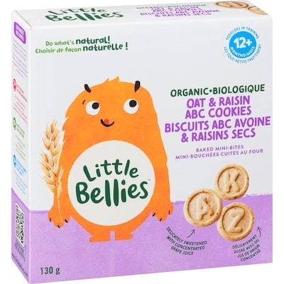 Les tout-petits trottinent mini-bouchées cuites au four biologique biscuits abc avoine & raisins secs 12+ mois