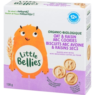 Les tout-petits trottinent mini-bouchées cuites au four biologique biscuits abc avoine & raisins secs 12+ mois