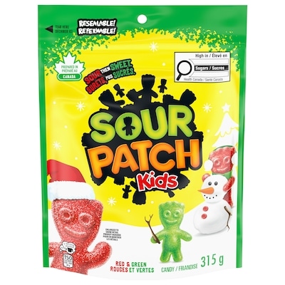 Maynards Friandises Sour Patch Kids rouges et vertes pour Noël (sac refermable) 315 g, 1,74 $/100g
