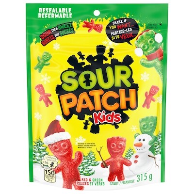 Maynards Friandises Sour Patch Kids rouges et vertes pour Noël (sac refermable) 315 g, 1,90 $/100g