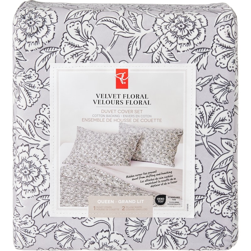 Queen Velvet Floral Duvet Cover 3 Piece Set