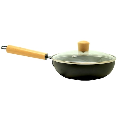 24 cm Wok Long Poignée avec couvercle