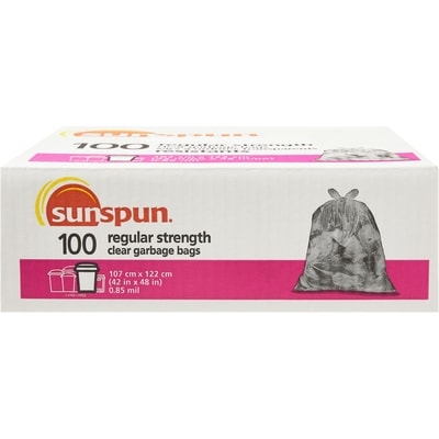 Sunspun Clear Garbage Bags, Regular Strength 100 ea, $0.42/1ea