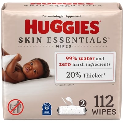 Huggies Skin Essentials Baby Wipes, 2 Flip Top Packs (112 Wipes)  112 ea, $0.08/1ea