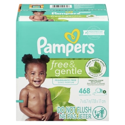 Pampers Lingettes à base de plantes Free & Gentle sans parfum 468 ea, 0,05 $/1ch