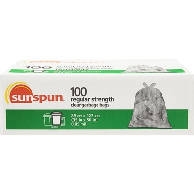 Sunspun Clear Garbage Bags, Regular Strength 100 ea, $0.30/1ea