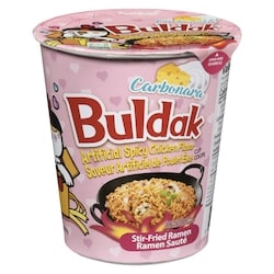 Samyang Buldak ramen sauté coupe carbonara saveur artificiel de poulet épicé 80 g, 3,11 $/100g