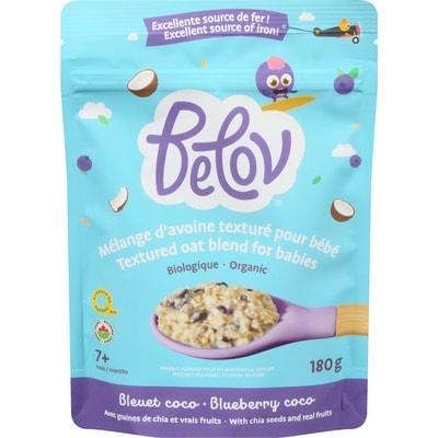 Belov Mélange d'avoine texturé pour bébé bleuet coco 7+ mois 180 g, 3,88 $/100g