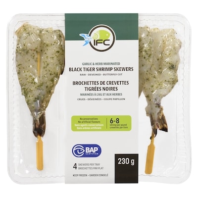 IFC seafood Black Tiger Shrimp Skewers Garlic & Herb Marinated 230 g, $7.39/100g