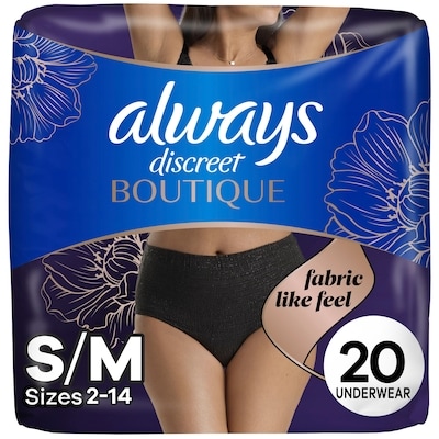 Always Discreet Boutique Underwear Size 2-14 20 ea, $1.72/1ea