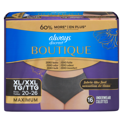 Always Discreet Boutique Underwear XL Black, 16 Count 16 ea, $2.00/1ea