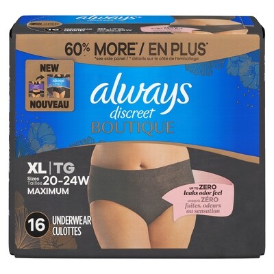 Always Discreet Boutique Underwear XL Black, 16 Count 16 ea, $2.19/1ea