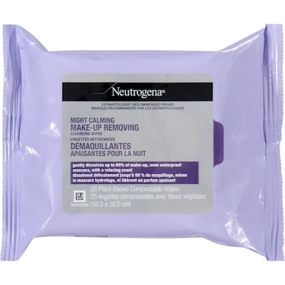 Neutrogena Lingettes nettoyantes démaquillantes apaisantes pour la nuit 25 ea, 0,64 $/1ch