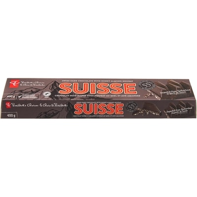 President's Choice Suisse Swiss Dark Chocolate with Honey Almond Nougat 0.4 kg, $2.00/100g