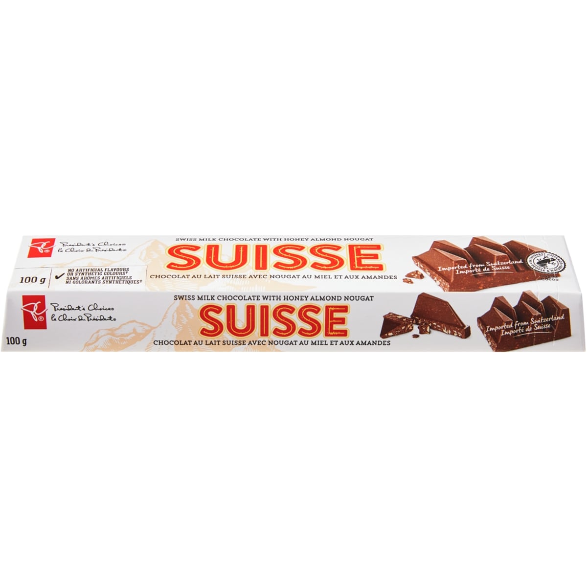 President's Choice Suisse Swiss Milk Chocolate with Honey Almond Nougat 100 g, $2.50/100g