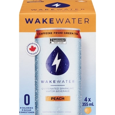 Wakewater Caffeinated Sparkling Water Beverage Peach 4x355.0 ml, $0.77/100ml