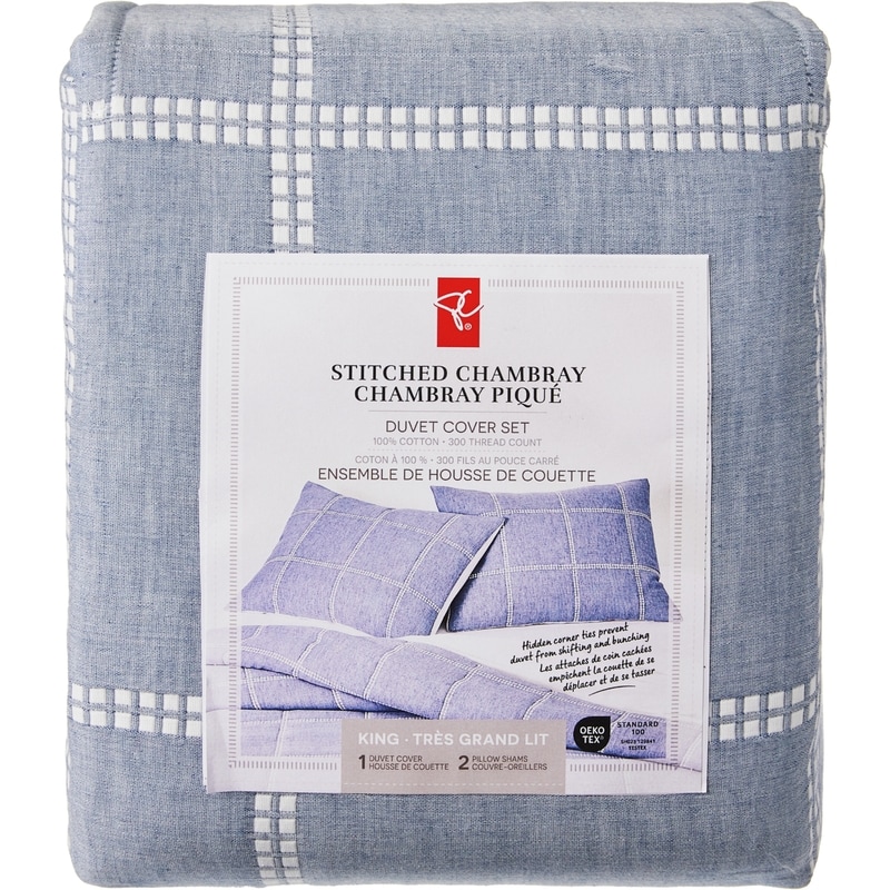 King Stitched Chambray Duvet Cover 3 Piece Set