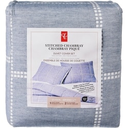 Queen Stitched Chambray Duvet Cover 3 Piece Set