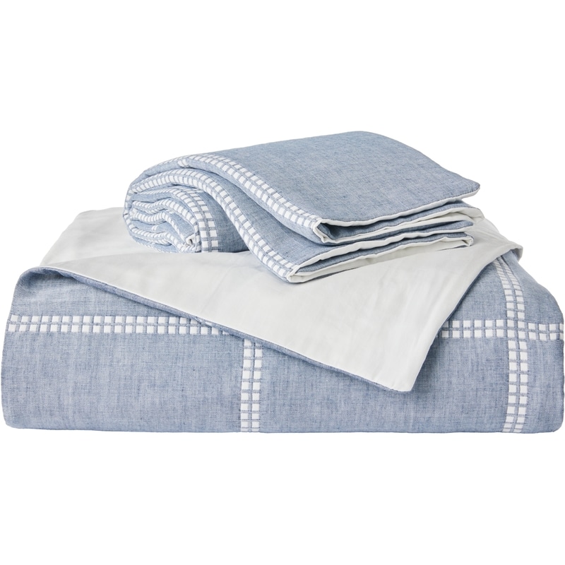 Queen Stitched Chambray Duvet Cover 3 Piece Set