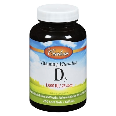 Carlson Vitamin D₃ 1,000 Iu 25 Mcg 250 ea, $0.10/1ea